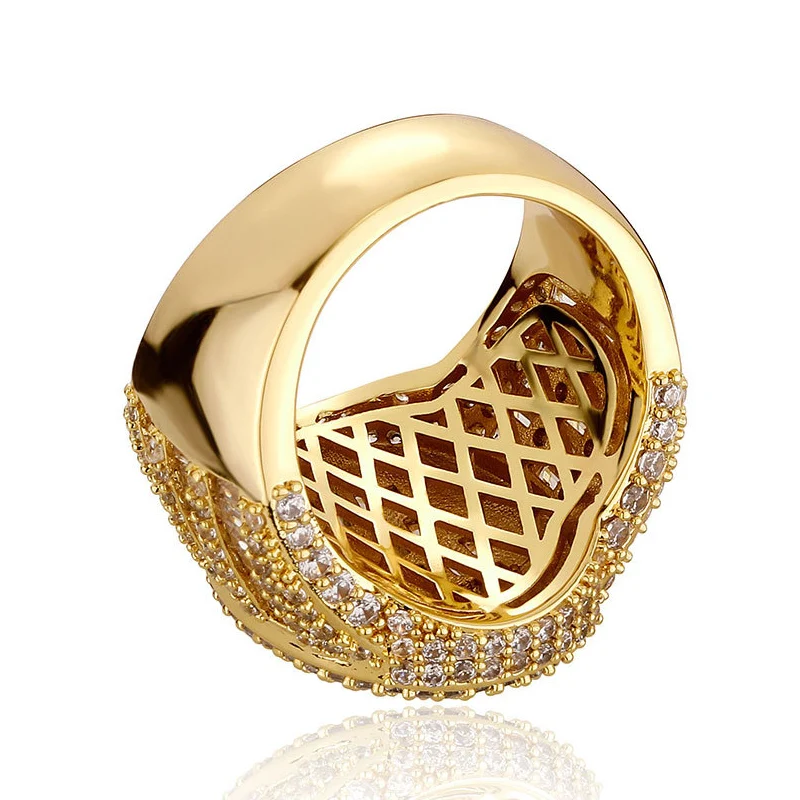 Hip Hop 5A+ CZ Stone Paved Bling Ice Out Round Finger Rings for Men Rapper Jewelry Gold Silver Color Drop Shipping