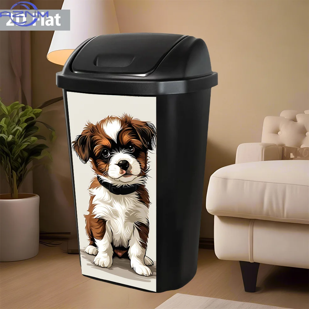 2D Flat, 2D Flat Cute and Well- Behaved Puppy Trash Can Sticker - Waterproof, Adorable and Innocent Dog-Themed PVC Decorative