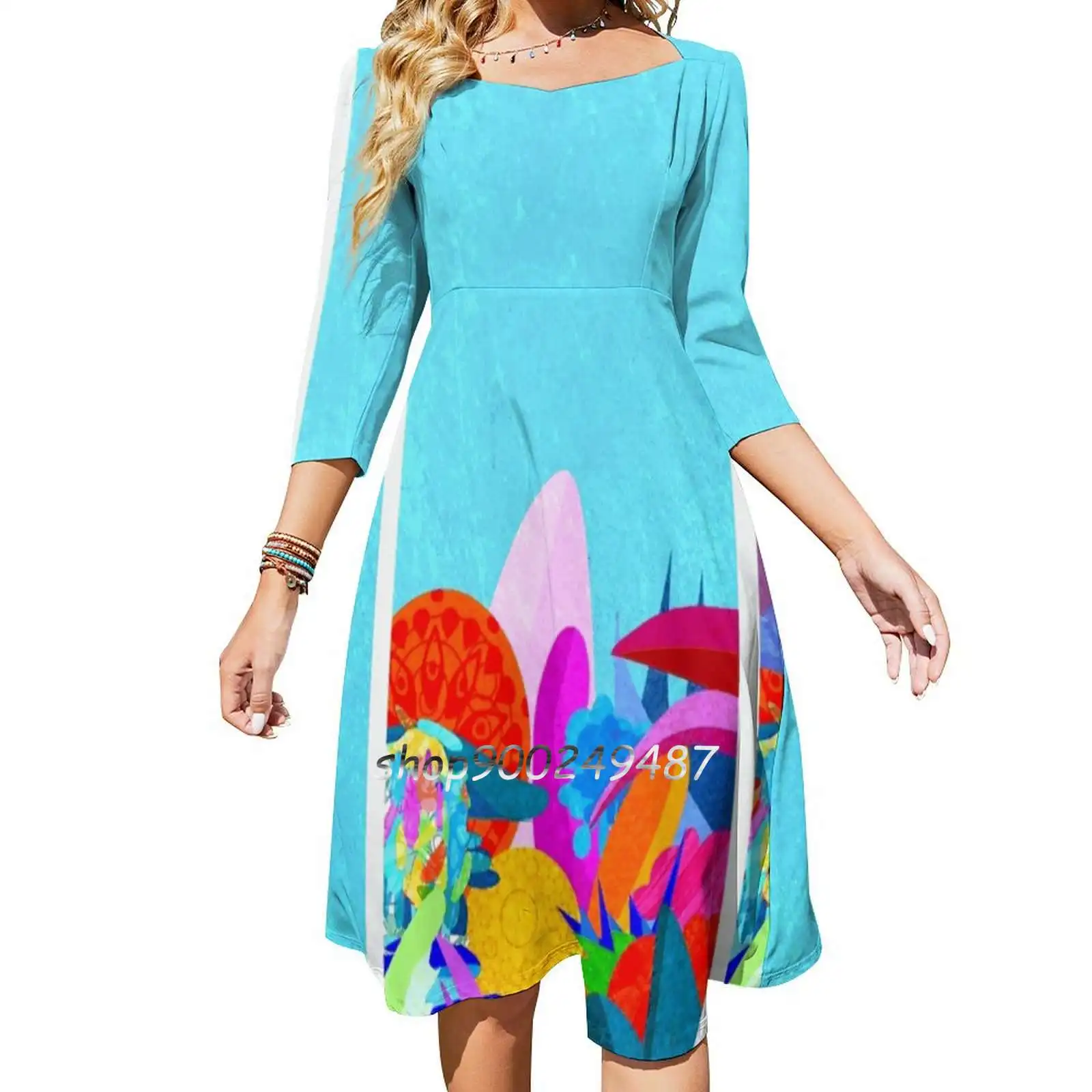 Magic Sweetheart Knot Flared Dress Fashion Design Large Size Loose Dress Color Abstract Organic Shape Texture