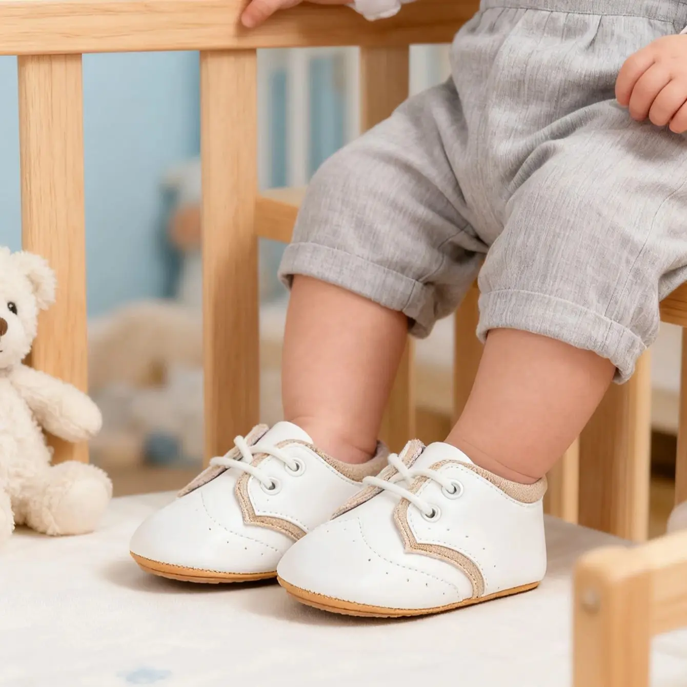 

Новая обувь для новорожденных, мужская и женская обувь, классическая кожаная и резиновая подошва, противоскользящая, детская обувь для первой шага