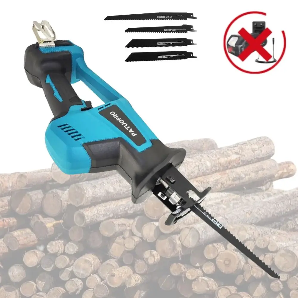 

PATUOPRO Brushless Electric Reciprocating Saw Adjustable Speed Wood Metal PVC Pipe Cutting Power Tool For Makita 18V Battery