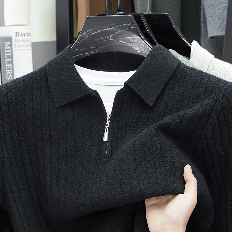 الخريف والربيع جديد الرجال تريكو مع بدوره إلى أسفل طوق طويلة الأكمام القديمة المال نمط سترة قميص بولو قاعدة طبقة قميص #5