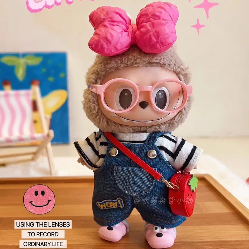 ل 17 سنتيمتر Labubu حزام فستان أطفال مع سروال داخلي كاوبوي وزرة الوردي نظارات Labubu الملابس Labubu الملابس ظهره قلادة إكسسوارات دمي #1