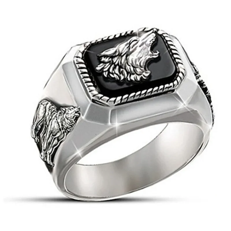 Men's Exquisite Fashion Art Man's Rings The Call of Wolf Handmade Pure  Raised Relief Wolfs Ring Jewelry Couple Gifts Wholesale