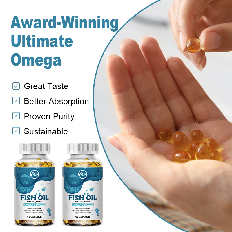 น้ำมันปลา Mutsweet Omega-3น้ำมันปลา3600มก. เพิ่มแรงดันหัวใจช่วยเพิ่มความจำเพิ่มไฟเบอร์บรรเทาอาการเจ็บปวดวิตามินอีสนับสนุนหัวใจสำหรับผู้ใหญ่