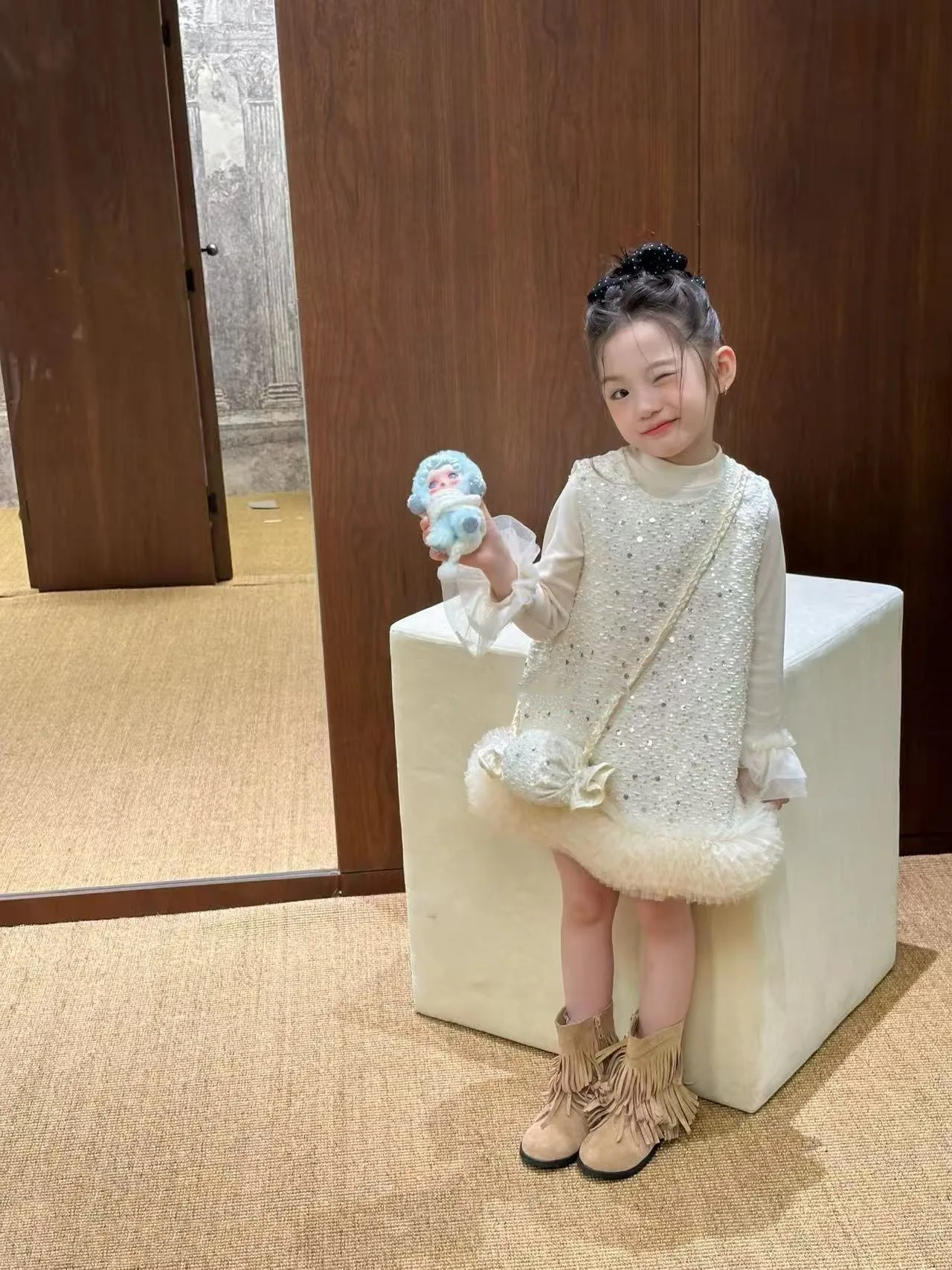 Girls Skirt Set Sweet Sister Cute Candy Bag Princess Skirt 2025 Spring and Autumn Clothing New Children's Clothing