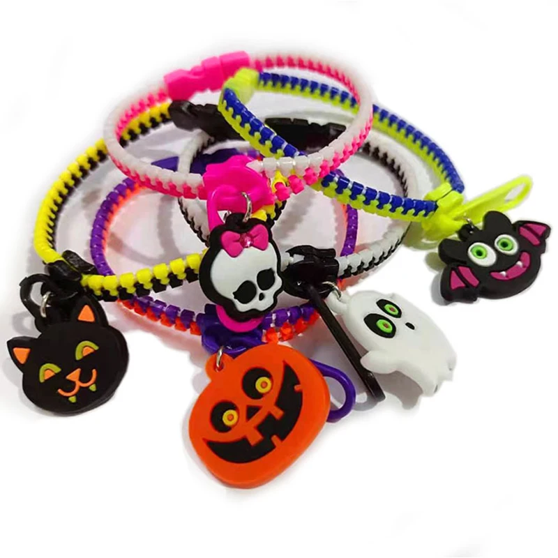 Halloween Zipper Bracelet For Women Kids Pumpkin Bat Skull Pink Party Y2K Home Decoration Toy Friendship Jewelry