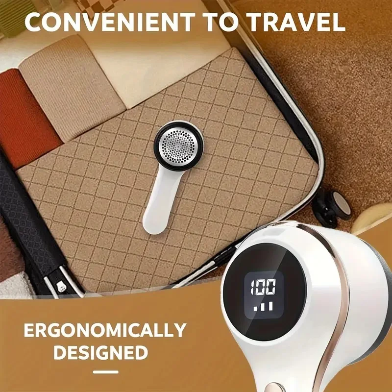

Перезаряжаемая бритва для ткани USB-C с цифровым дисплеем, 3-скоростное и 6-дюймовое лезвие из нержавеющей стали для свитеров, одеял | Включает Clea