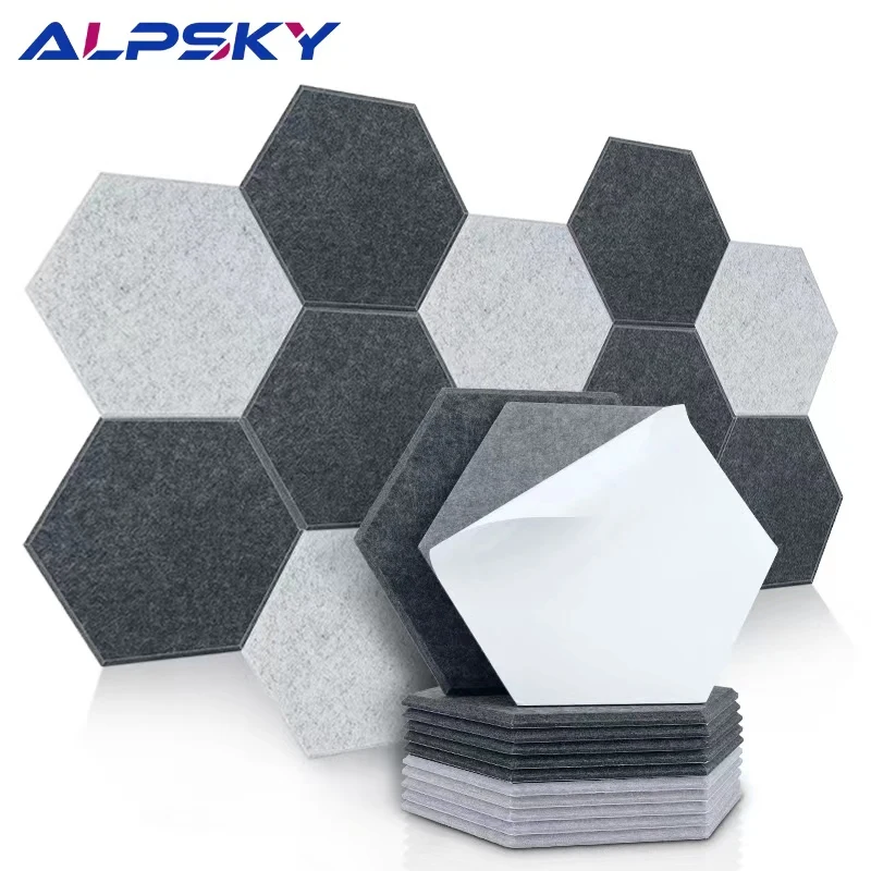 6Pcs Hexagon Polyester Wall Panels Soundproofing Sound Proof Self-adhesive Acoustic Panel Office Esports Room Nursery Wall Decor