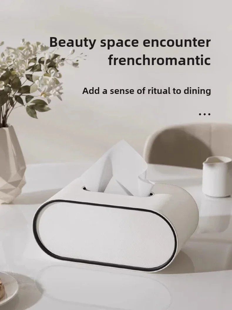 Light Luxury Paper Box High-end Living Room Creative Oval Leather Tissue Box Bedroom Desktop Napkin Storage Box Organization