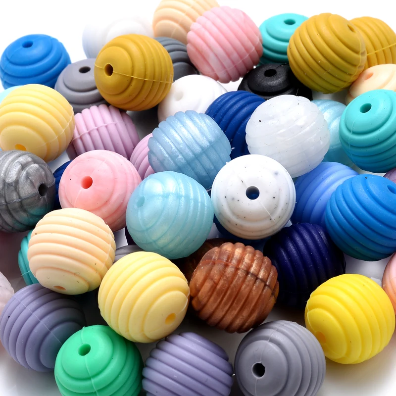 10Pcs/Lot 15mm Baby Silicone Beads Teethers for 4-6 Months Spiral Food Grade Silicone Teething Pacifier Chain Necklace Making