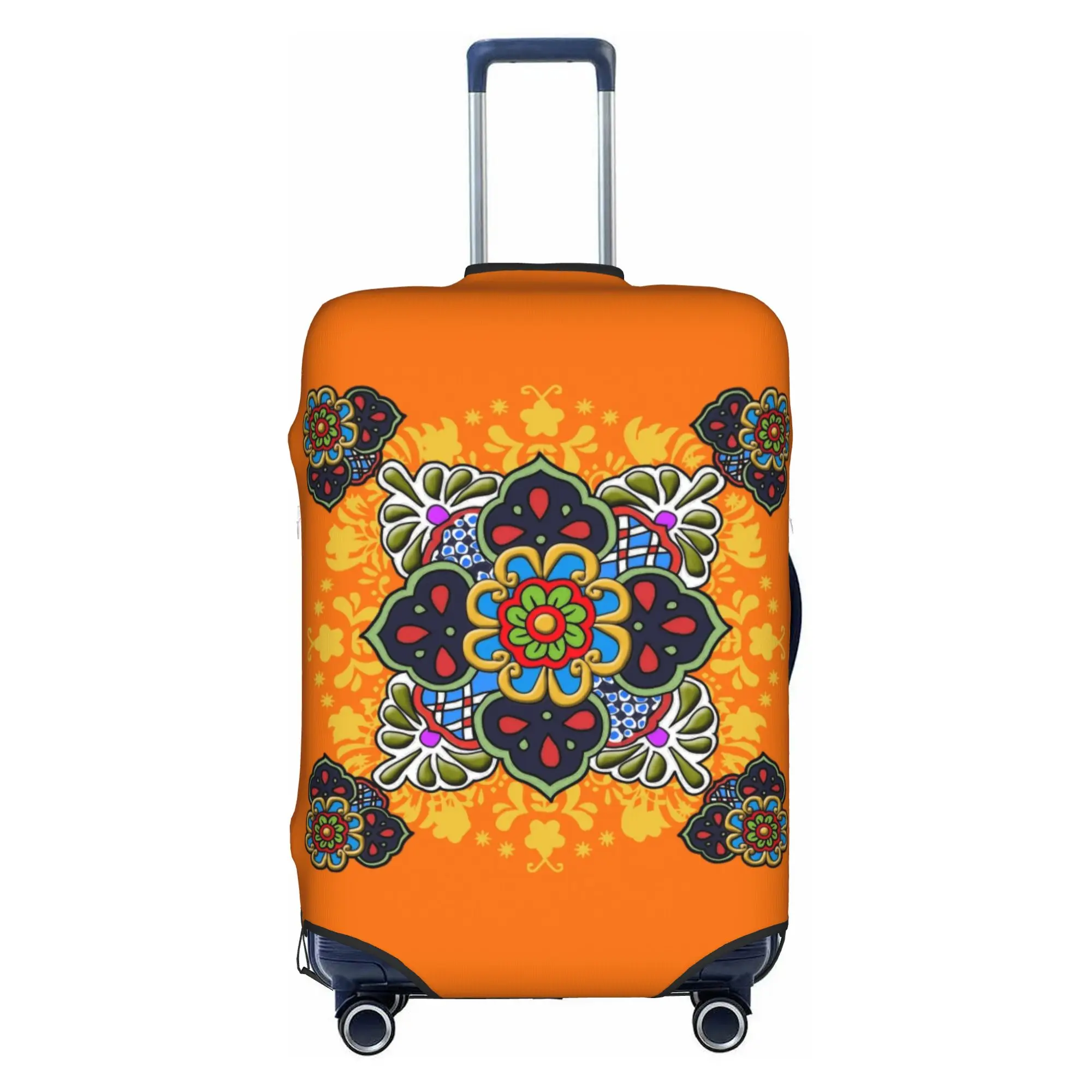 Fashion Mexican Talavera Flower Ceramic Tile  Luggage Cover Protector Elastic  Travel Suitcase Covers