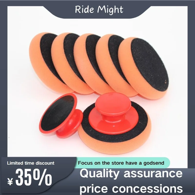 Cars Accessories Red Handle Waxing Sponge Set Manual Self-Adhesive Polishing Brush Car Wash Beauty Cleaning Maintenance Product