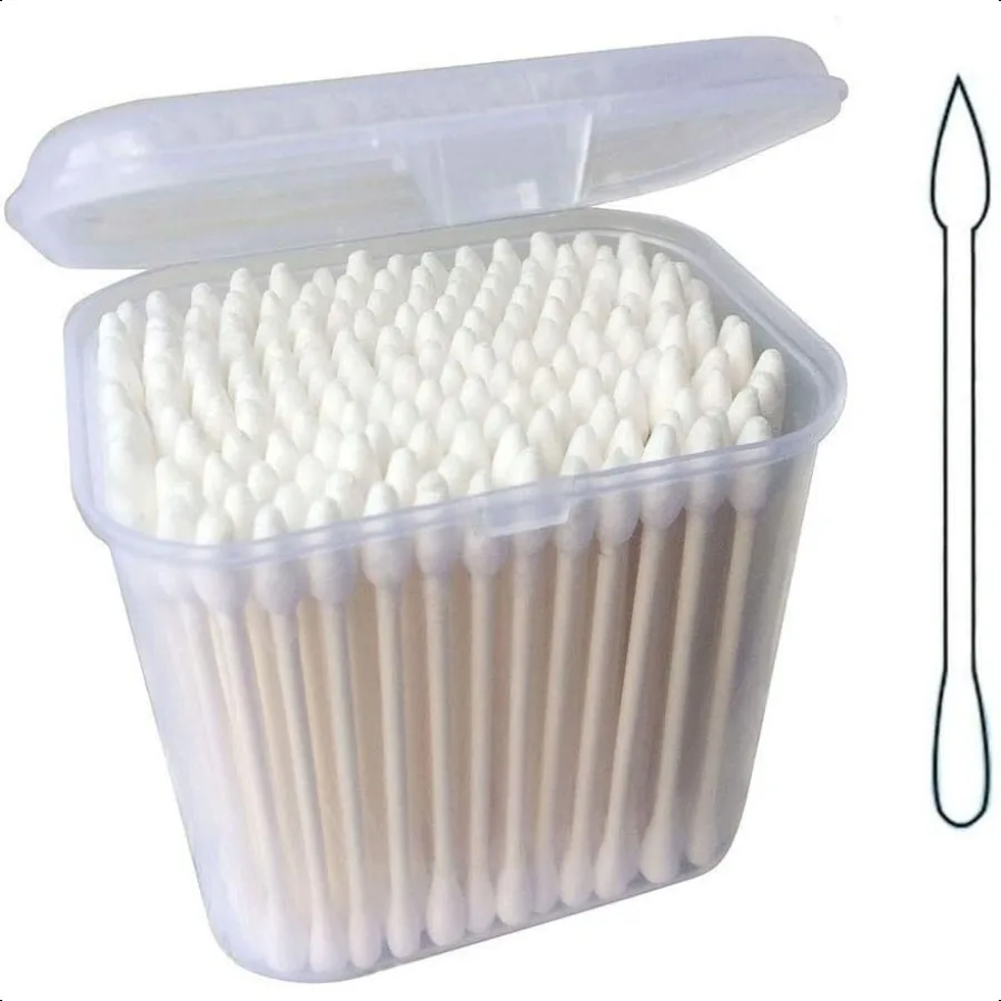 생분해성 종이 스틱 면봉 360개입 친환경 메이크업 면봉 (박스 포장, 뾰족한 끝 + 둥근 끝, 안전하고 강력한 흡수력)