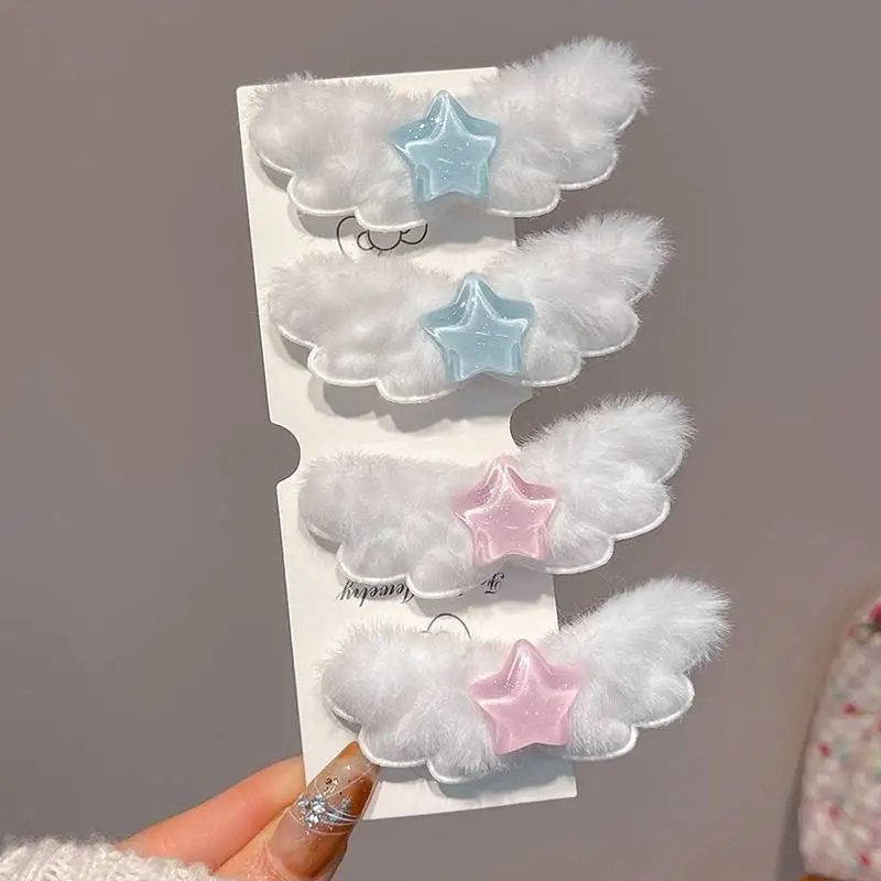 

Cute Plush Wings Translucent Hair Clip Women's Bangs Side Colour Pink Star BB Clip Sweet Girl Hairpin Winter Hair Accessories