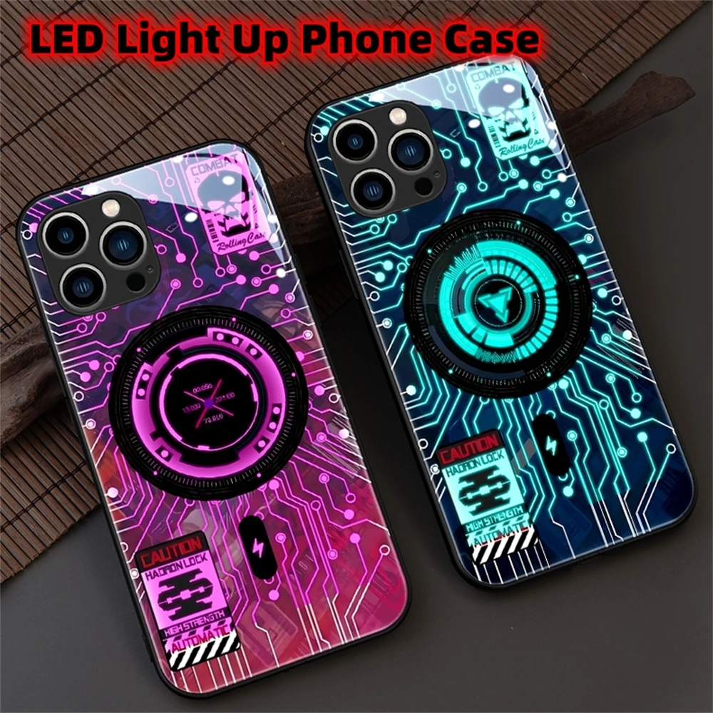 

Punk Circuit Design LED Phone Case Flash Glass Cover For Samsung S24 S23 S22 S21 S20 Note 10 20 Plus Ultra A54 A53 A52 A32 A14