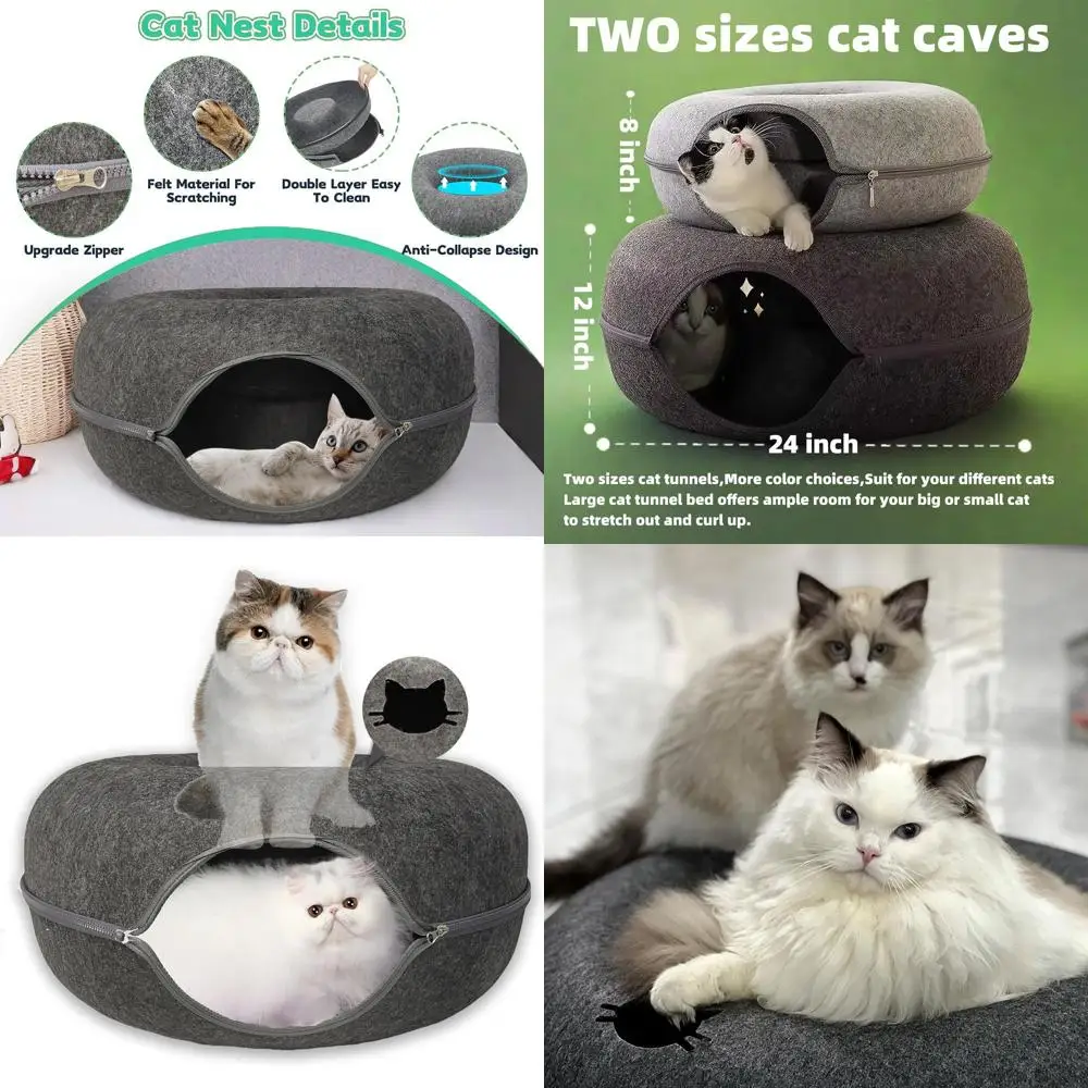 

Большой туннель-лежанка для кошек и интерактивная игровая палатка, устойчивая к царапинам, для кошек весом до 13,6 кг, подходит для нескольких кошек, съемная, глубокая.