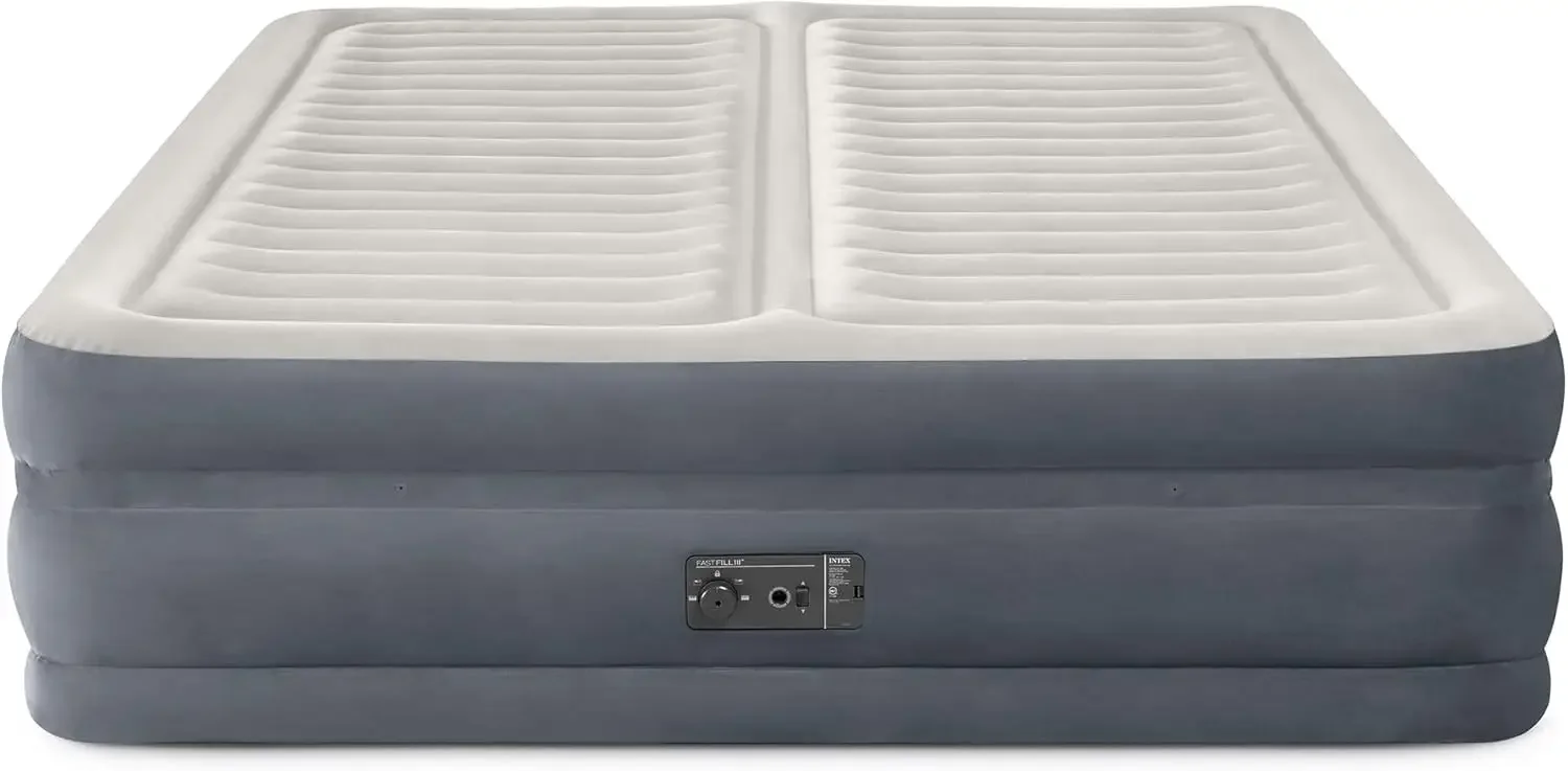 Dual Zone 22 Inch King Sized Air Mattress Fiber Tech Construction for Added Comfort and Support with Built in Air P