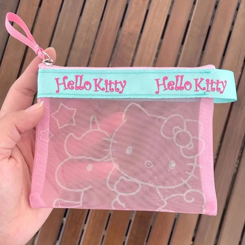 

Kawaii Pink Lace Embroidery Hello Kitty Makeup Bag Storage Cartoon Japanese Charm Harajuku Girl Storage Bag Birthday Gift