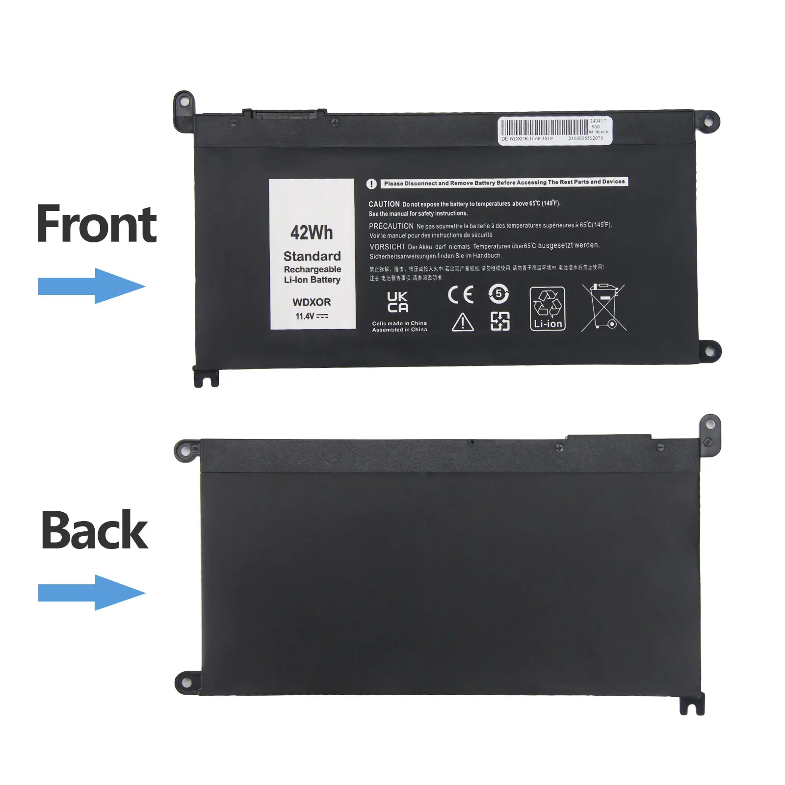 WDX0R Laptop-Akku für DELL WDXOR 11,4V 42Wh Kompatibel mit Dell Inspiron 13 7368 7378 15 5565 5567 5568 5578 – Detail 5