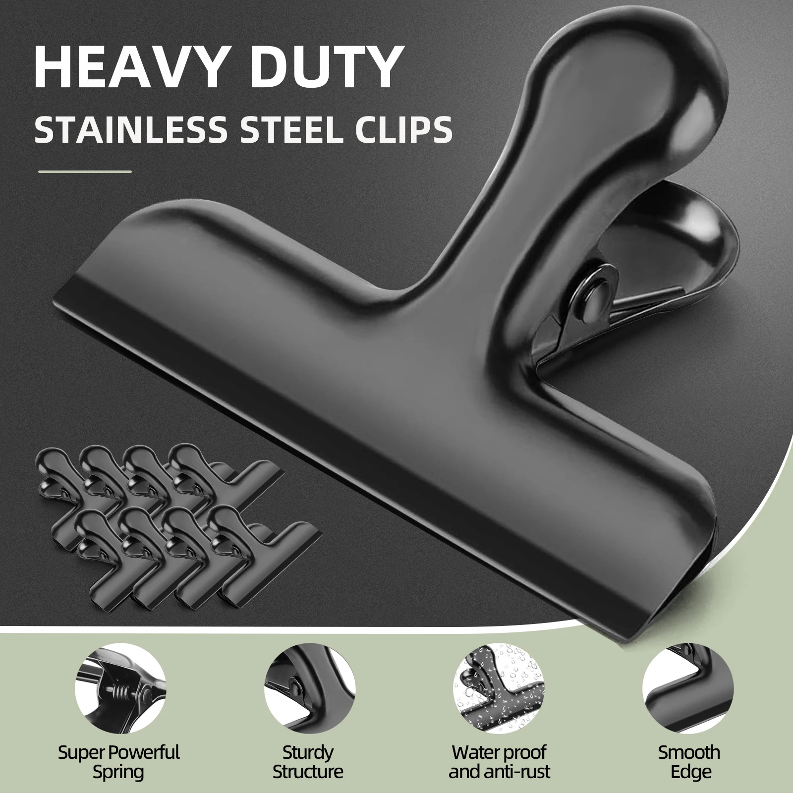Clip para bolsa de 8 Uds., Clip para virutas de acero inoxidable resistente, adecuado para bolsa de café sellada para cocina y oficina, papel, papelería escolar