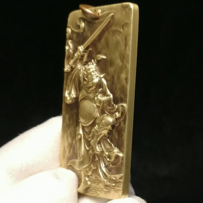 

Древний бронзовый рельефный кулон Zhong Kui, унисекс, квадратная табличка, винтажный стиль, защитный амулет, регулируемое ожерелье, эффектный подарок