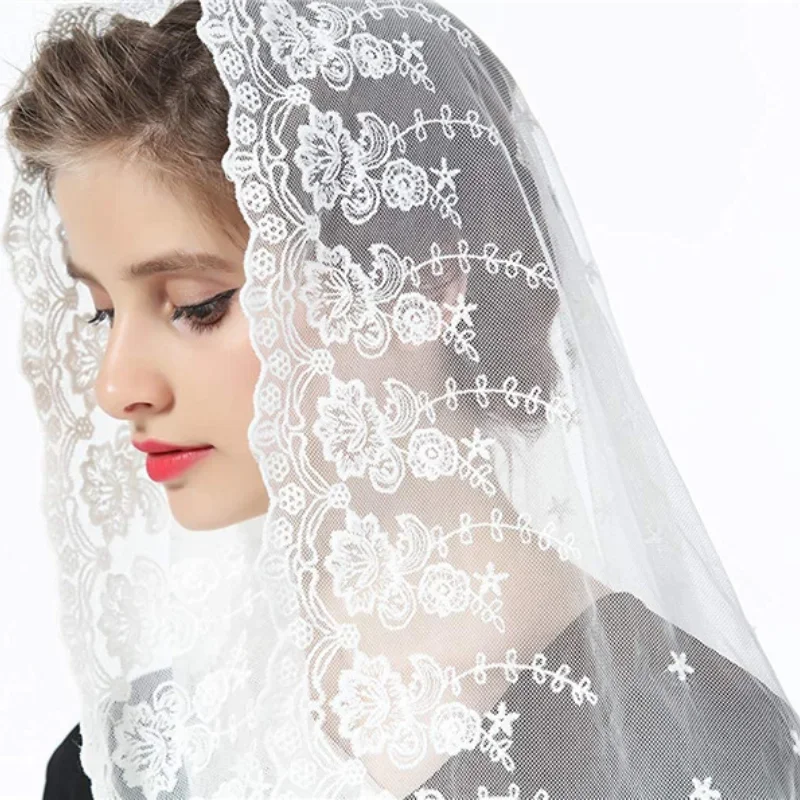 Muslim Catholic lady Lace Shawl sub head scarf BEIGE BLACK Hijab Head wrap for women