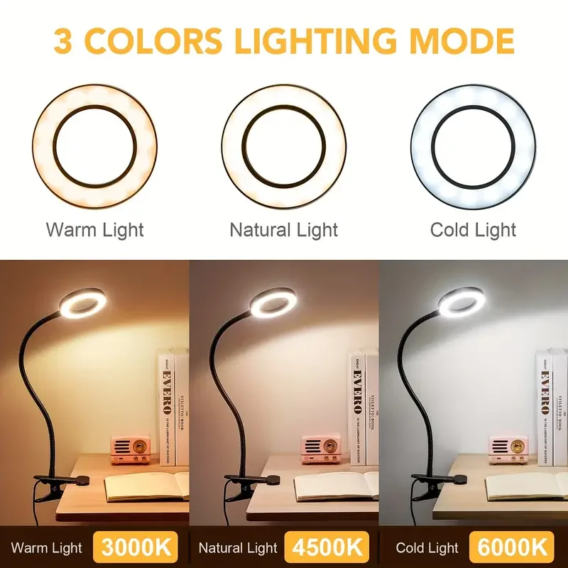 48 LEDs Clip on Desk Lamp 360°Flexible Gooseneck Reading Table Light Eye-Caring USB Clamp Books Night Light Study Read Light