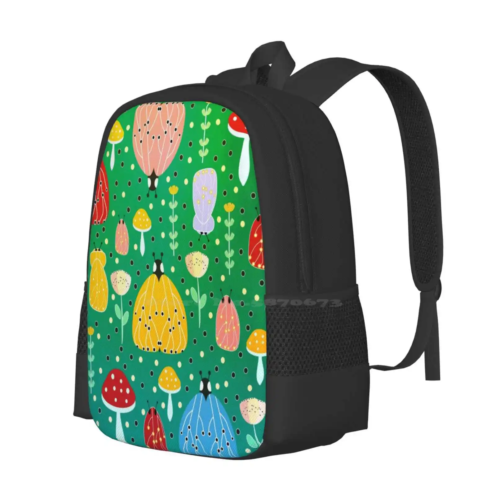 Colorful Bugs And Moths New Arrivals Unisex Bags Student Bag Backpack Insects Bugs Moths Butterfly Night Mushrooms Flowers Kids