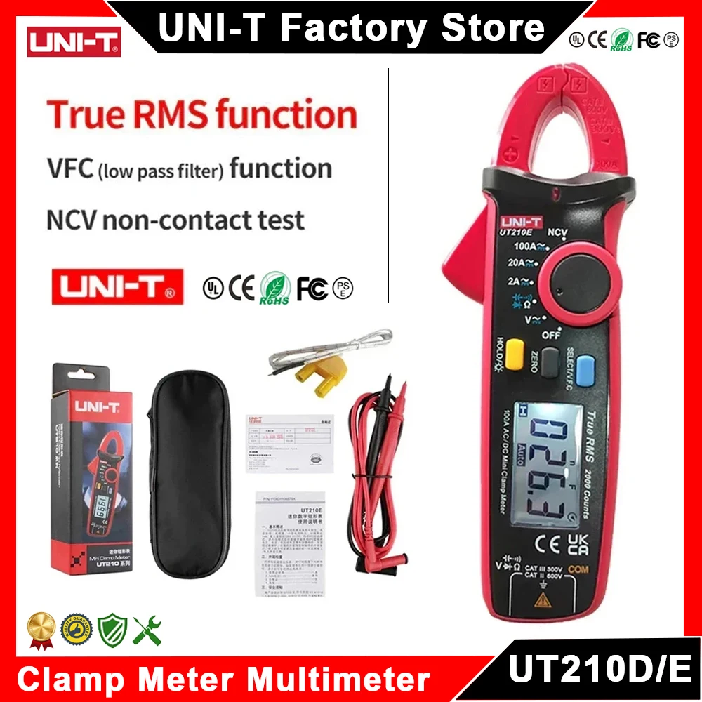 UNI-T UT210D UT210E профессиональный измеритель переменного/постоянного тока, щипцы, амперметр, цифровой мультиметр True RMS, Электрический Мульти-тестер
