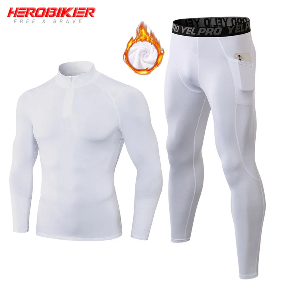 

HEROBIKER Fleece Lined Thermal Underwear Sets Winter Motorcycle Base Layers Tight Long Sleeve Johns Shirts & Tops Bottom Suits