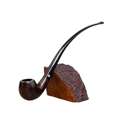 MUXIANG Handmade Briar Wood Long Stem Tobacco Pipe Bent Stem Mouthpieces Pipe for Smoking with 9mm Filter Free