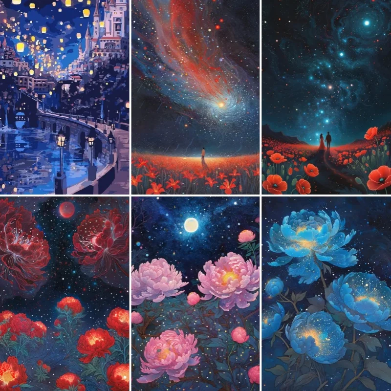 

DIY Full Diamond Painting Starry sky flowers Mosaic Adult Dot diamond cross stitch set living room bedroom decorative painting