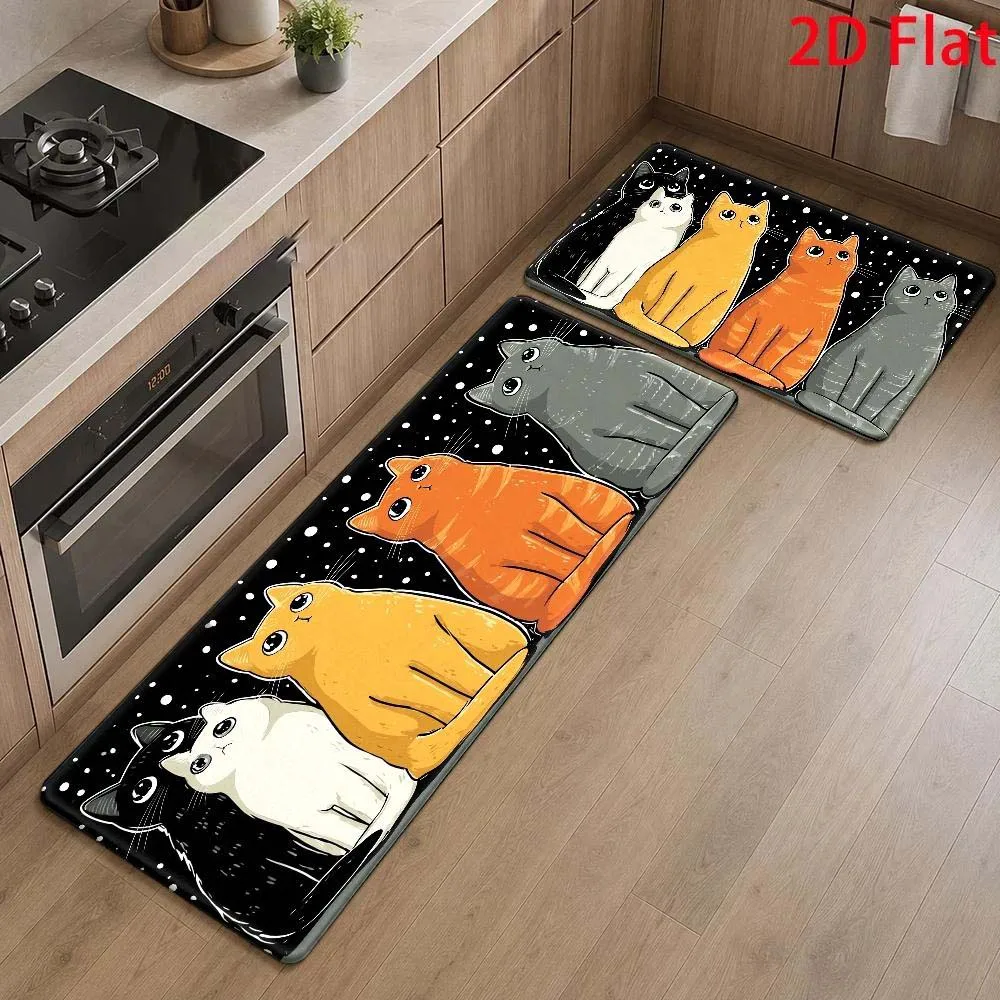 Bedroom Kitchen Runner Rug Doormat Starry Cats 2D Flat Living Room Hallway Laundry Home Decor Welcome Mat 1/2/3pc Set