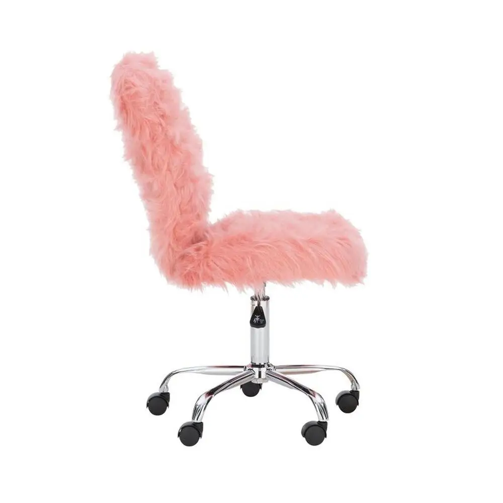 Blush Pink Faux Fur sedia da ufficio senza braccioli con Base cromata e altezza regolabile spazio di lavoro domestico accogliente ed elegante o dormitorio 300lb