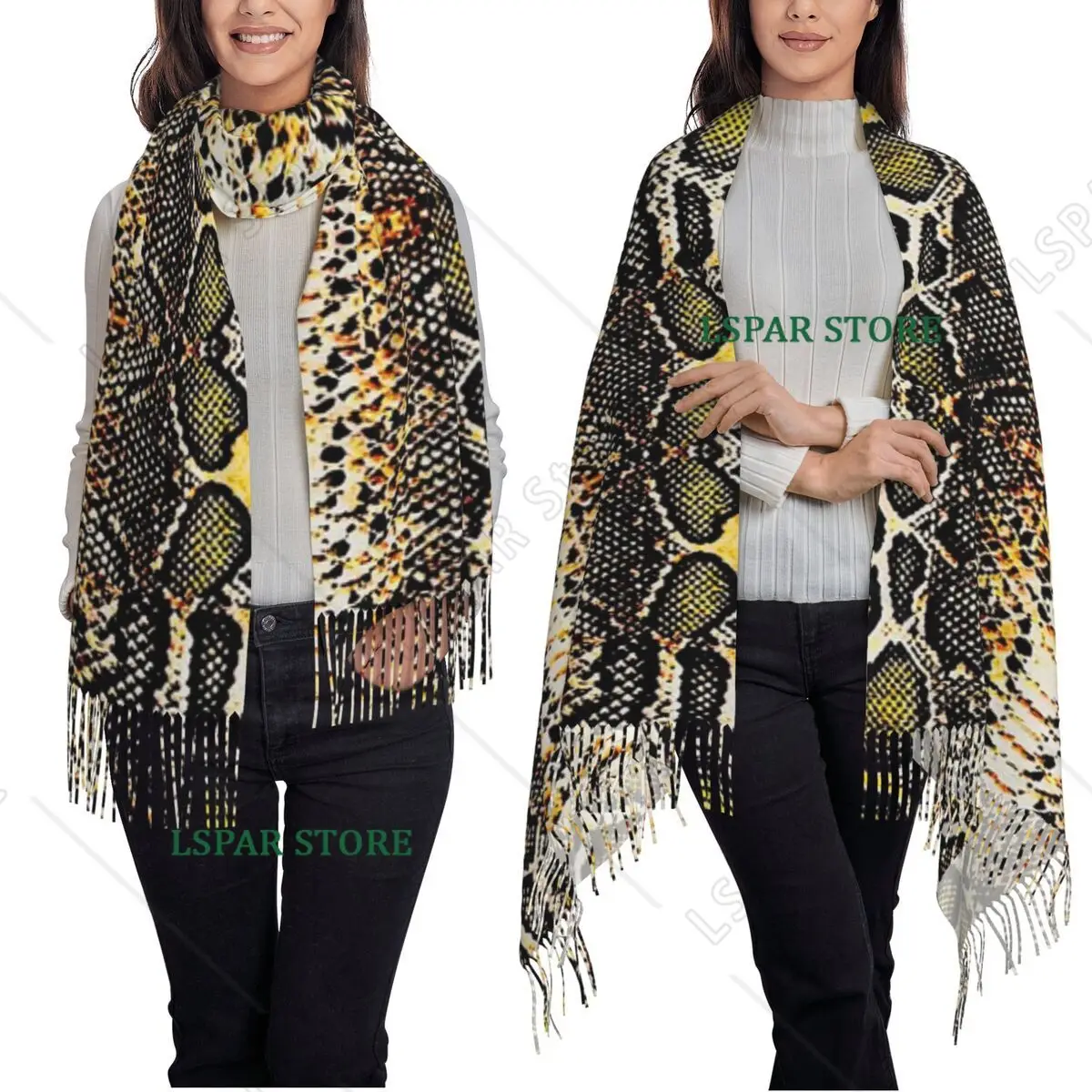 Snake Skin Scales Texture Scarf Tassel Scarves for Women Soft Warm Shawls and Wraps Long Fall Winter Shawl Wrap