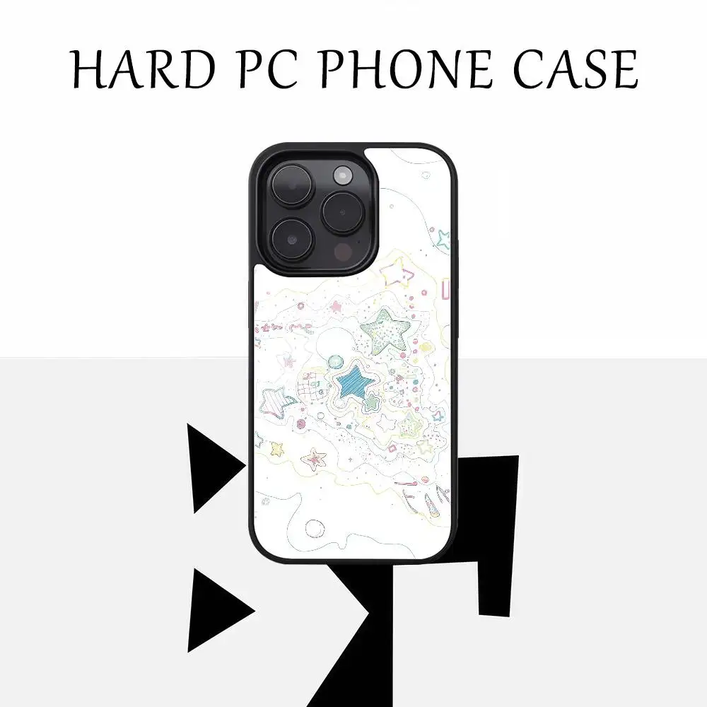 

Pastel Star Doodles Phone Case Black Hard Plastic Phone Case For Iphone 17 Air 16 15 14 13 12 11 Pro Max PC TPU Ins Case