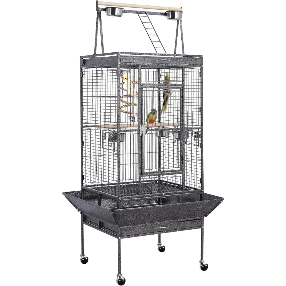 

69-inch Wrought Iron Rolling Large Parrot Bird Cage for African Grey Small Quaker Amazon Cockatiel Sun Parakeet