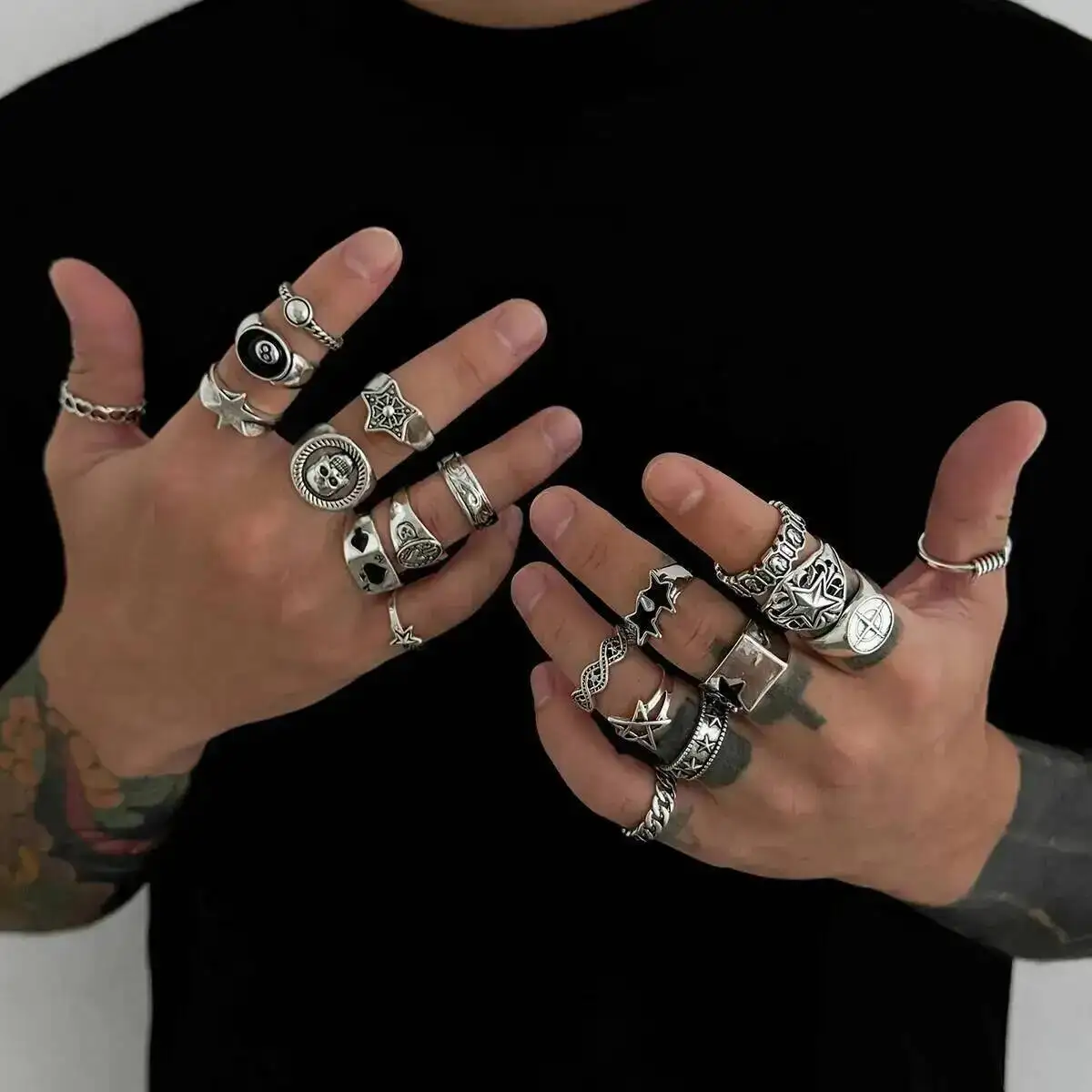 

Lacteo 20Pcs/Set Gothic Punk Stackable Knuckle Rings Hip Hop Silver Color Star Metal Jewelry Accessories Gift