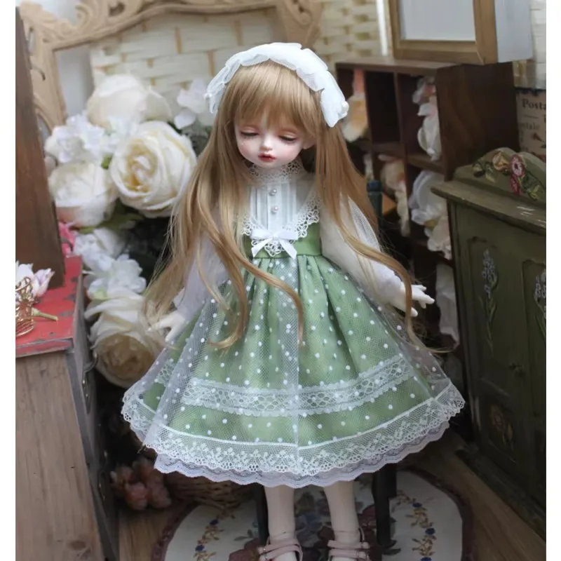 

Зеленое платье куклы BJD с повязкой для волос для 1/3 1/4 1/6 BJD SD DD Blyth, аксессуары для кукол, только одежда