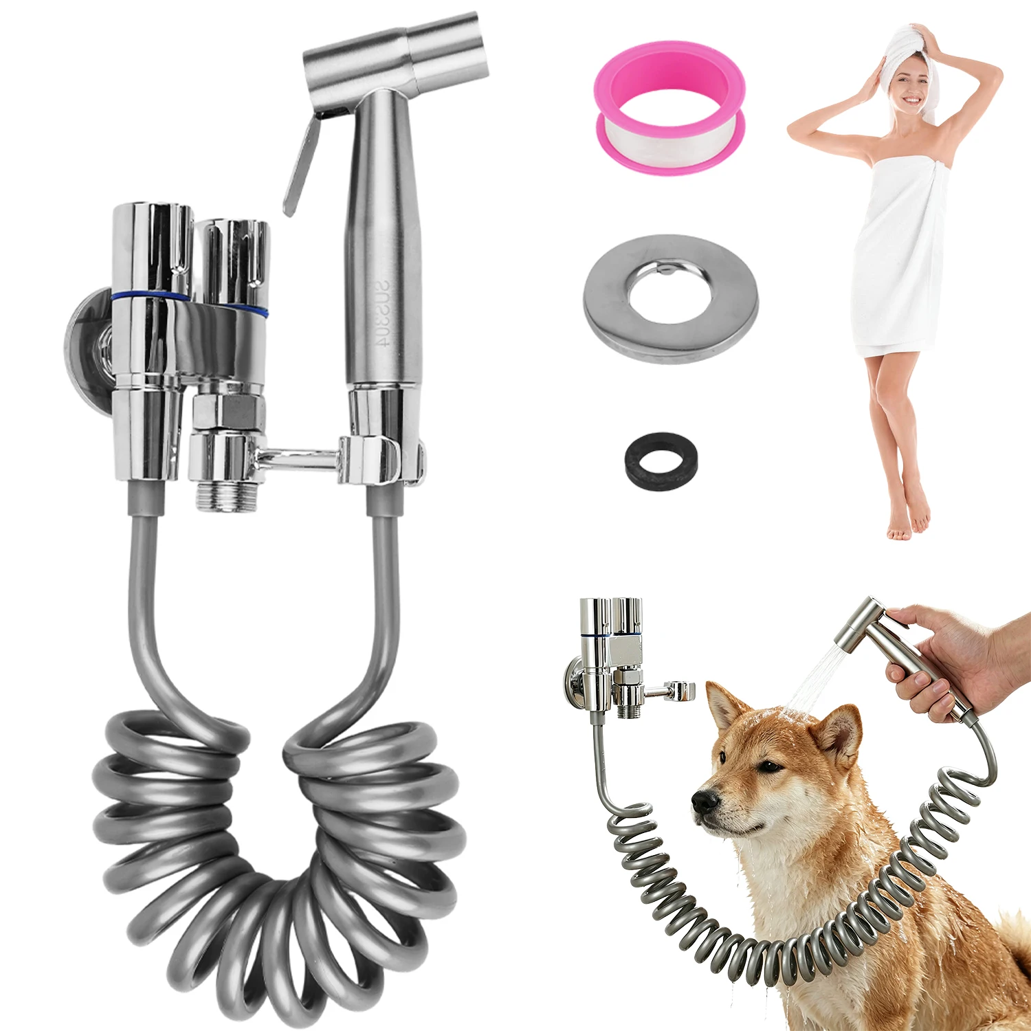 Toilettenreinigungs-Bidet-Sprühset, tragbarer Hand-Bidet-Sprüher, Duschauslass, Winkelventil-Zubehör, wandmontiertes Design, universeller G1/2-Anschluss