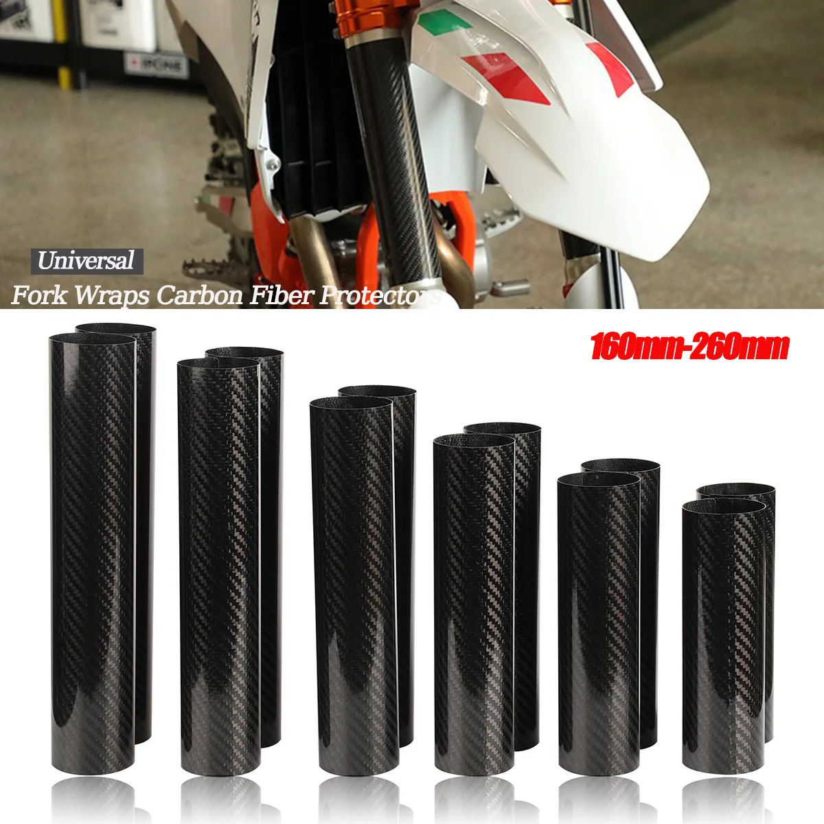 

Motorcycle 160-260MM Carbon Fiber Adjustable Front Fork Shock Guard Protector For KTM EXC SX SXF XC XCF XCW 125 250 350 450 530