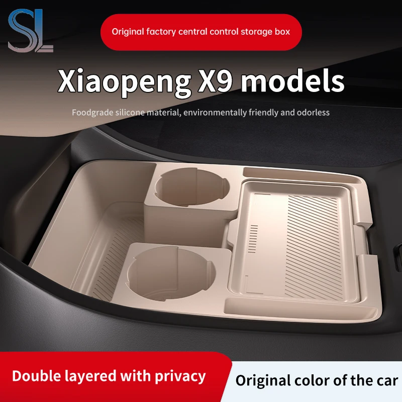 

For XPENG X9 2025 2026 Storage Box Center Armrest Hidden Box Cup Holder Organizer Interior Accessories