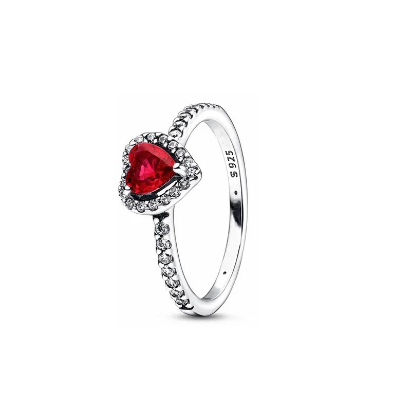 Ensemble de bijoux en argent regardé 925 pour femme, bague en forme de cœur, boucles d'oreilles, collier, design ajusté, tempérament, cadeau, nouveau, rouge