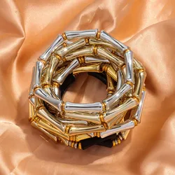 3pcs Gold Color Acrylic Bamboo Elbow Elastic Bracelets for Women Vintage Resin Thin Curved Tube Stackable Bangle Fashion Jewelry