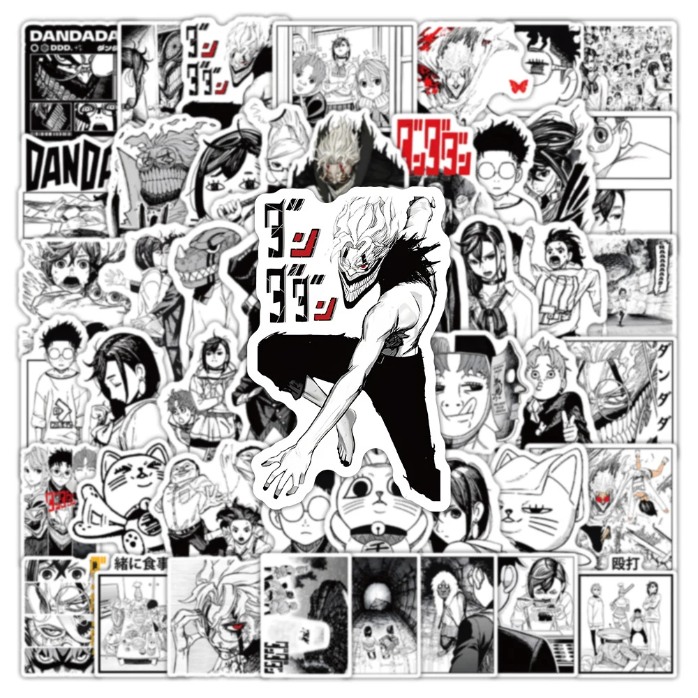 10/30/50pcs Cool Anime Dandadan Stickers Black White Manga Decals for Laptop Travel Luggage Phone Waterproof Cartoon Sticker Toy