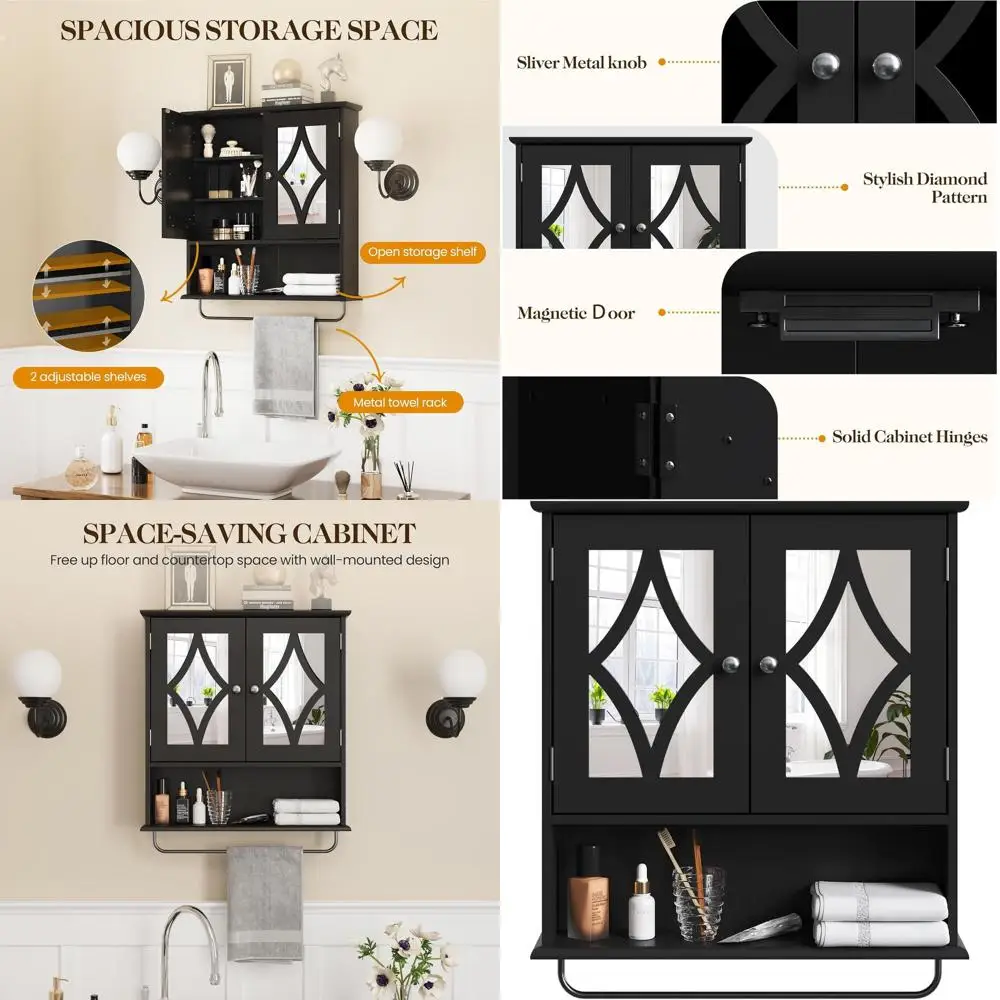 

Vanity Wall Mounted Storage Cabinet, Bathroom Medicine Cabinet with Mirror with Adjustable Shelves and Towel Bar, Hanging Wall C