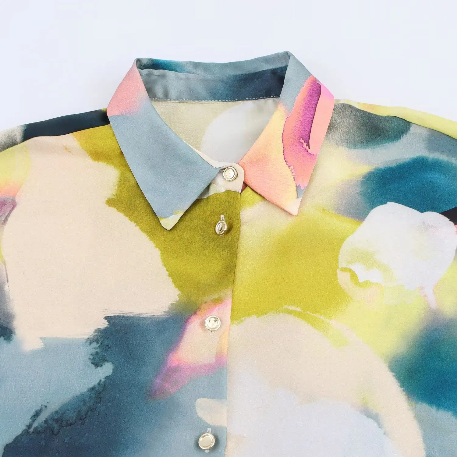 Camicetta da donna stampata Camicia strutturata in raso di seta stampata minimamente Camicetta da ufficio monopetto da donna estiva