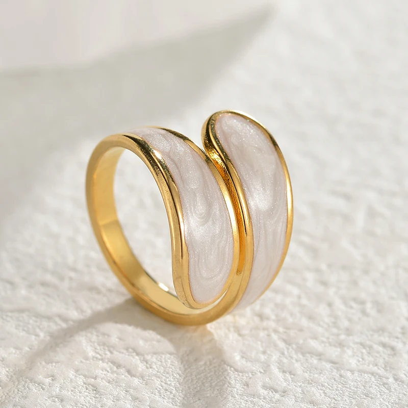 Letdiffery Retro Gold Color Double Oil Drip Open Rings Stainless Steel For Women Luxury Irregular Adjustable Ring Trendy Jewelry