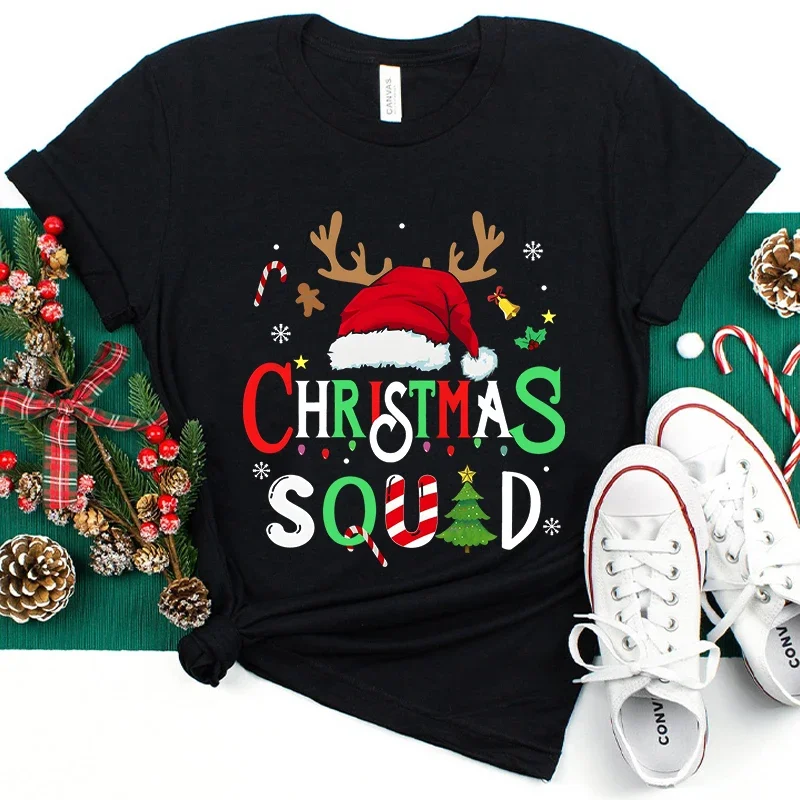 Christmas Squad Crew T Shirt Women Hip Hop Soft Y2k Tops Fashion Casual Harajuku Santa Claus Graphic T-shirts Short Sleeve Tees